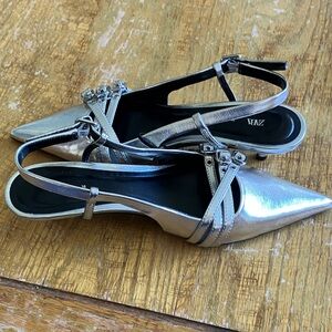Zara Metallic Silver Strappy Heels
